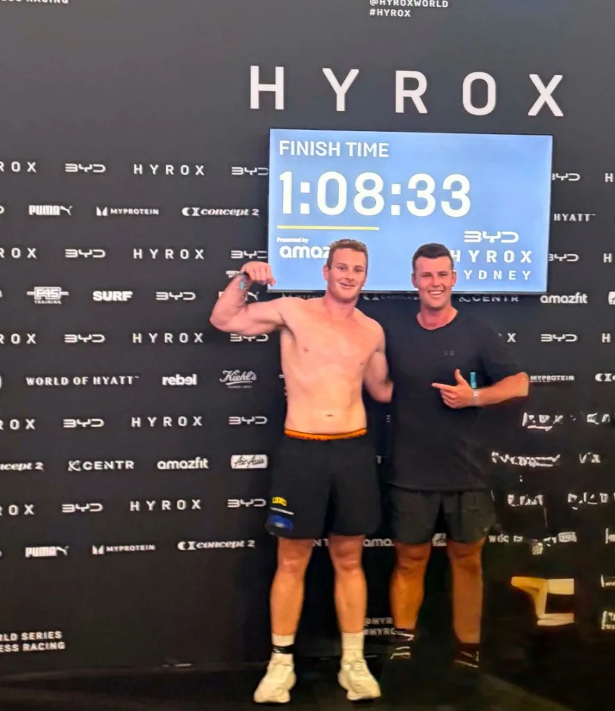 CrossFit Ulladulla athlete celebrating a 1:08:33 finish at HYROX Sydney 2026